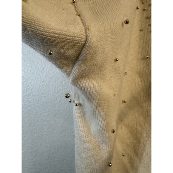 Vintage 80s Bonnie Boerer Heavy Gold Beaded Cowl Neckline Sweater Loose Beads - Picture 4 of 11